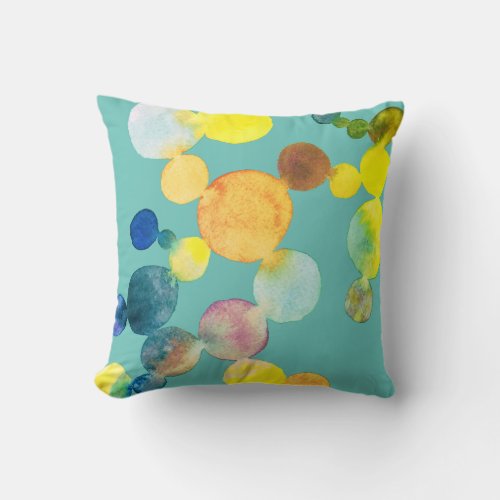 Watercolor dots and spots hand painted colorful throw pillow