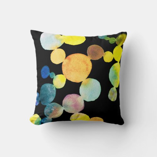 Watercolor dots and spots hand painted colorful throw pillow