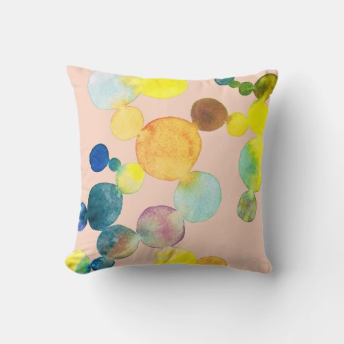 Watercolor dots and spots hand painted colorful throw pillow