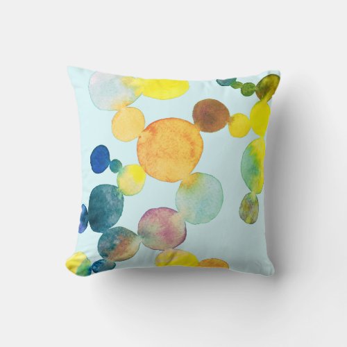 Watercolor dots and spots hand painted colorful throw pillow