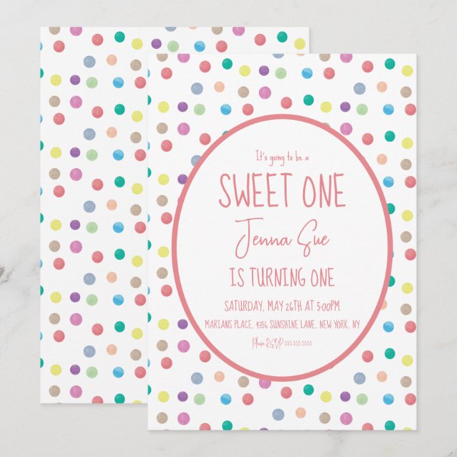 Watercolor Dots Birthday Party Colorful Invitation (Front/Back)