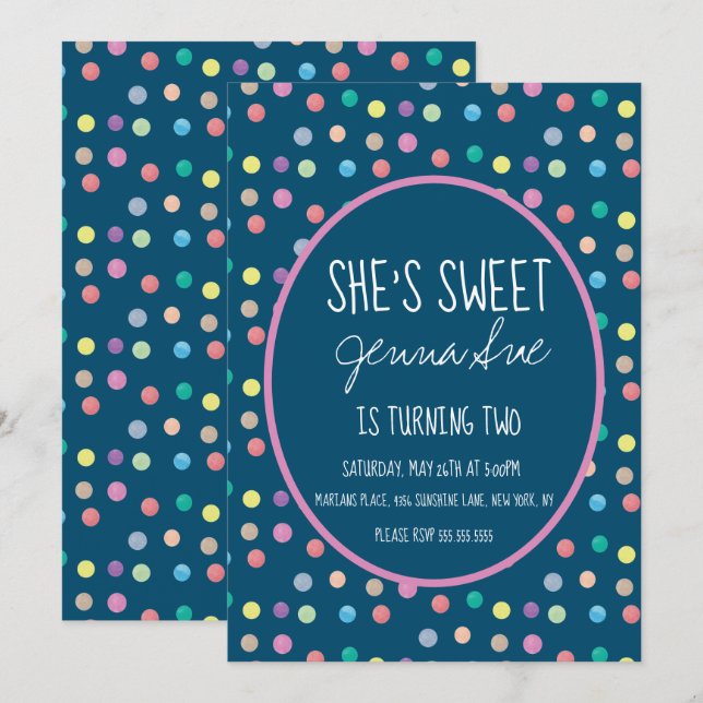 Watercolor Dots Birthday Party Pink Invitation (Front/Back)
