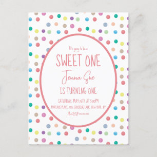 Watercolor Dots First Birthday Party Colorful Postcard