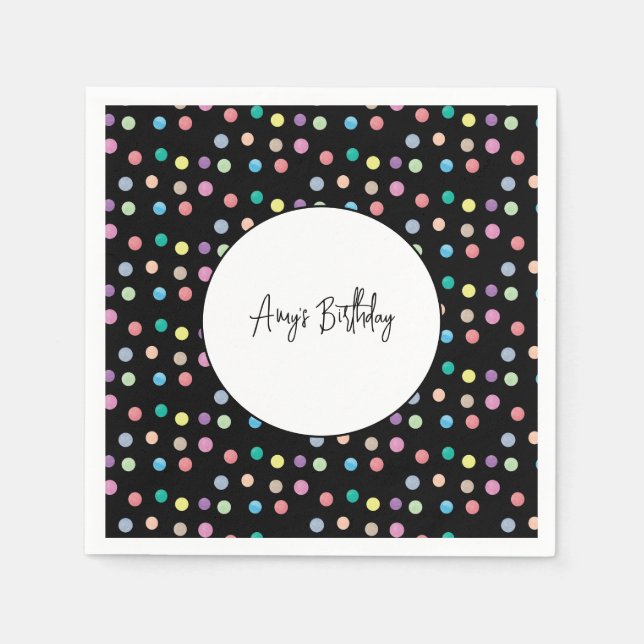 Watercolor Dots Hand Painted Colorful Birthday   Napkins (Front)