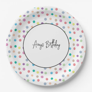 Watercolor Dots Hand Painted Colorful Birthday Paper Plates
