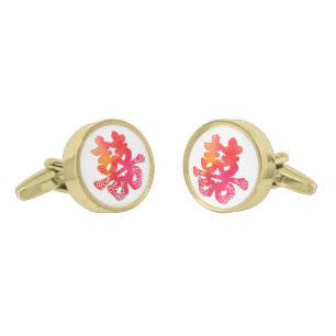 Watercolor double happiness Chinese wedding floral Cufflinks
