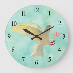 Watercolor Dove Large Clock