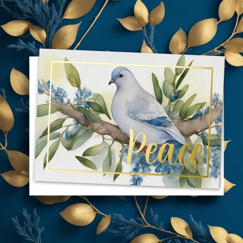 Watercolor Dove on Olive Branch Peace Holiday Card