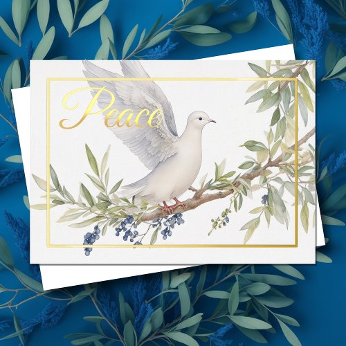 Watercolor Dove on Olive Branch Peace Holiday Card