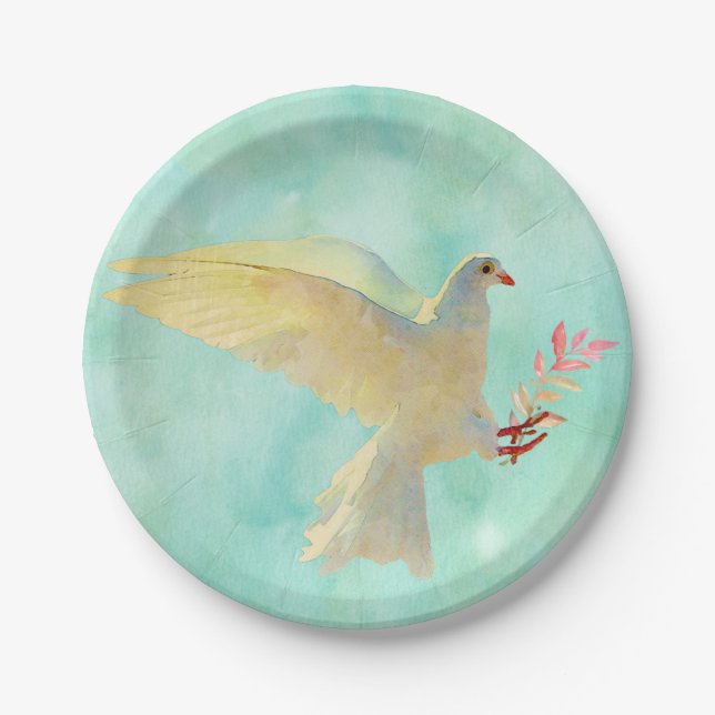 Watercolor Dove  Paper Plates (Front)