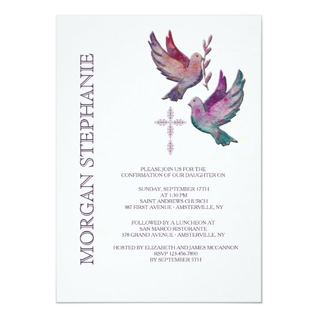 Watercolor Doves Religious Invitation