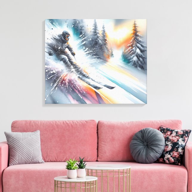 Watercolor Downhill Snow Skier  Canvas Print (Insitu(LivingRoom))
