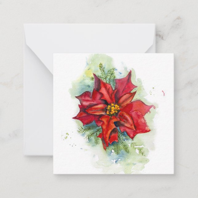 Watercolor draawing Christmas red flower Note Card (Front)