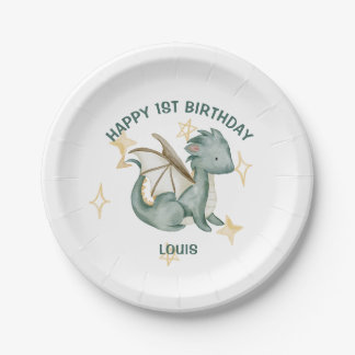 watercolor dragon and stars happy birthday paper p plates