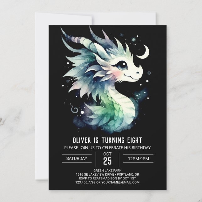 Watercolor Dragon Birthday Children Invitation (Front)