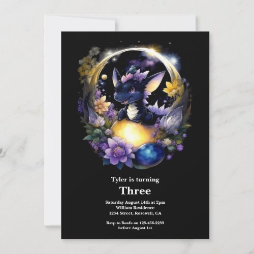 Watercolor Dragon Birthday Invitation