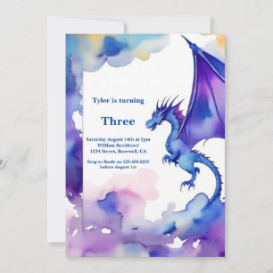Watercolor Dragon Birthday Invitation
