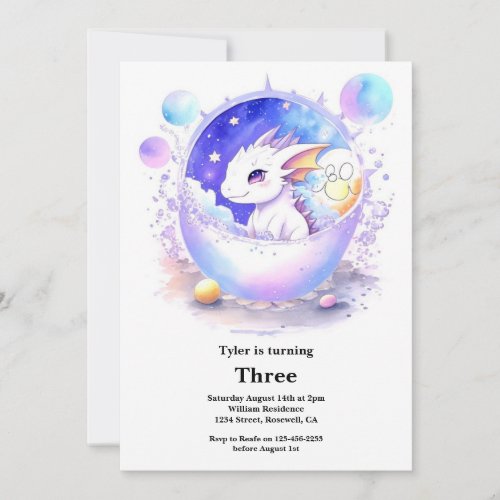 Watercolor Dragon Birthday Invitation