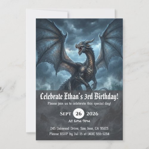 Watercolor dragon birthday invitations