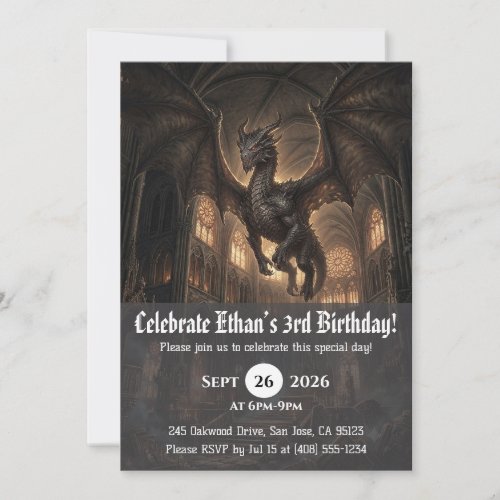 Watercolor dragon birthday invitations