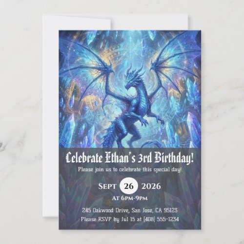 Watercolor dragon birthday invitations