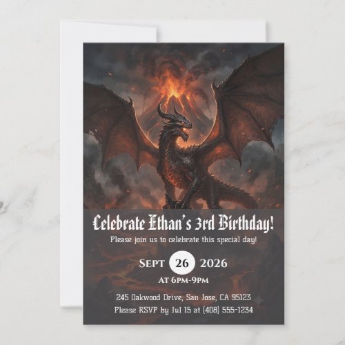 Watercolor dragon birthday invitations
