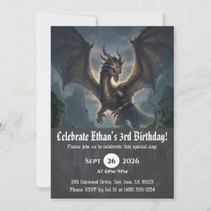 Watercolor dragon birthday invitations