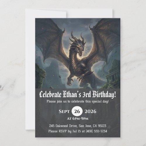 Watercolor dragon birthday invitations
