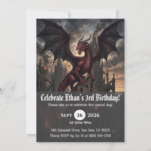 Watercolor dragon birthday invitations