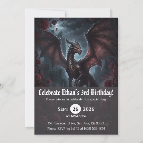 Watercolor dragon birthday invitations