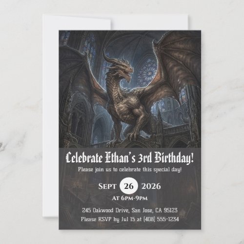 Watercolor dragon birthday invitations