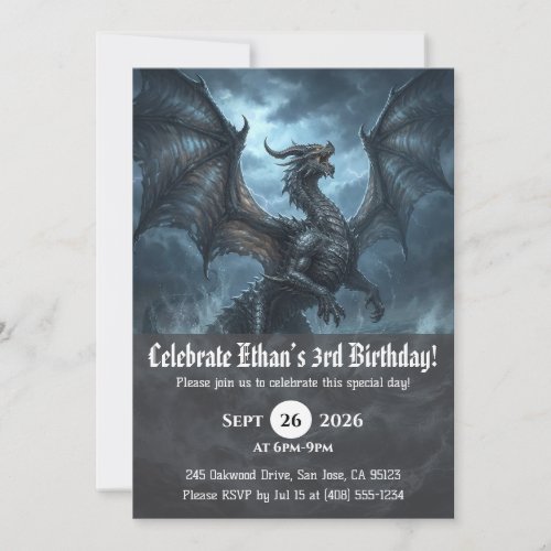 Watercolor dragon birthday invitations