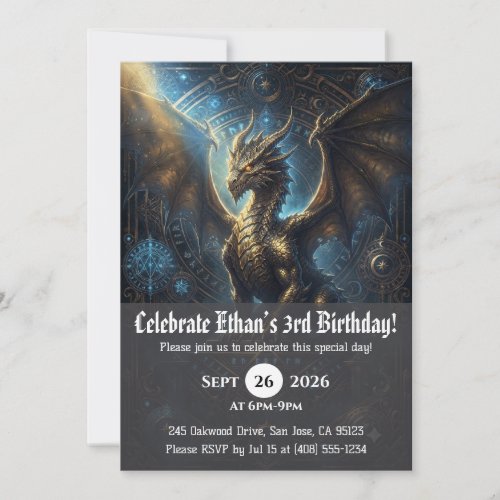 Watercolor dragon birthday invitations