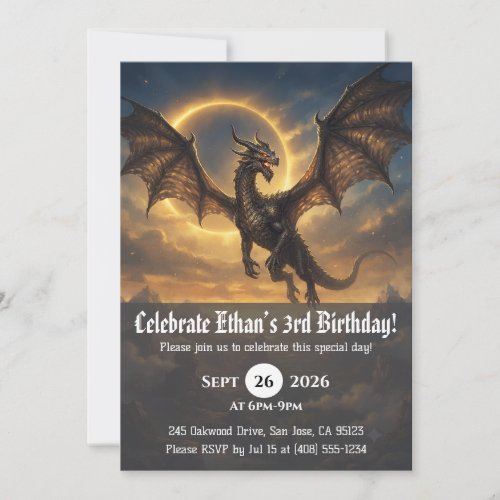 Watercolor dragon birthday invitations