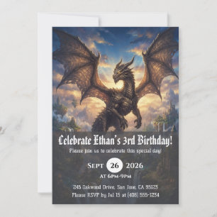 Watercolor dragon birthday invitations