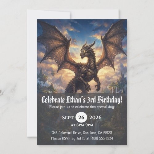 Watercolor dragon birthday invitations