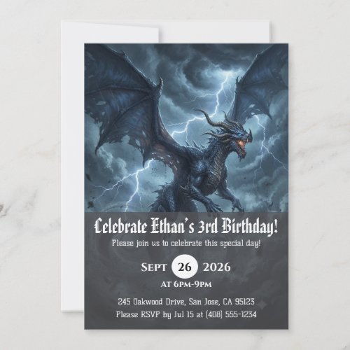 Watercolor dragon birthday invitations