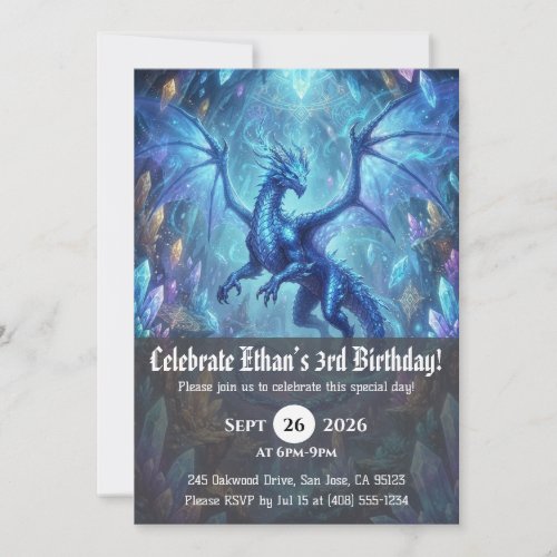 Watercolor dragon birthday invitations