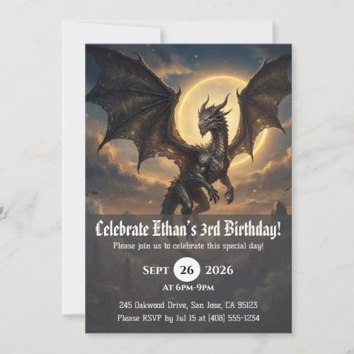 Watercolor dragon birthday invitations