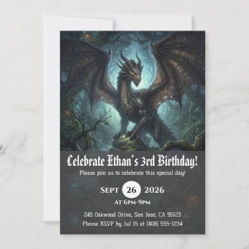 Watercolor dragon birthday invitations