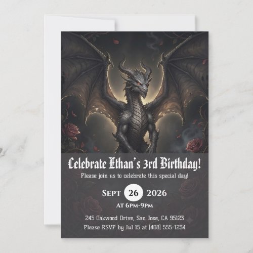 Watercolor dragon birthday invitations