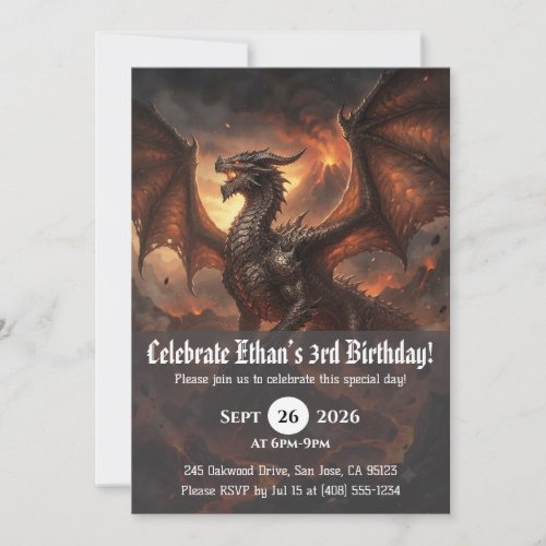 Watercolor dragon birthday invitations
