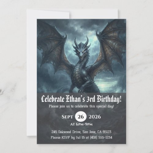Watercolor dragon birthday invitations