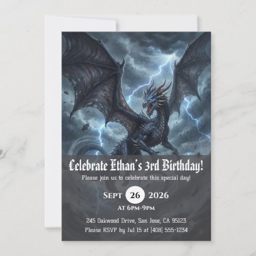 Watercolor dragon birthday invitations