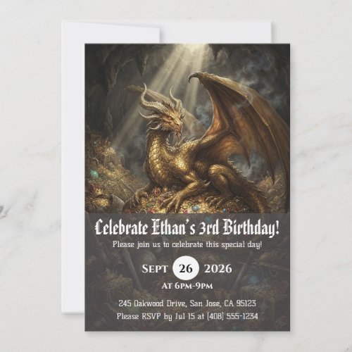 Watercolor dragon birthday invitations