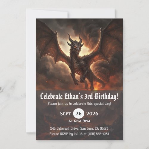 Watercolor dragon birthday invitations