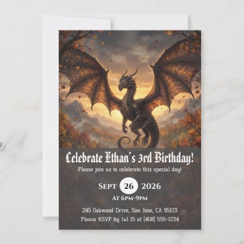 Watercolor dragon birthday invitations