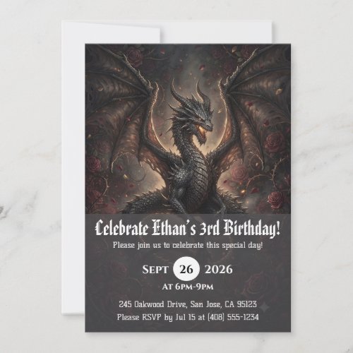 Watercolor dragon birthday invitations