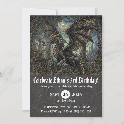 Watercolor dragon birthday invitations