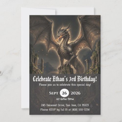 Watercolor dragon birthday invitations